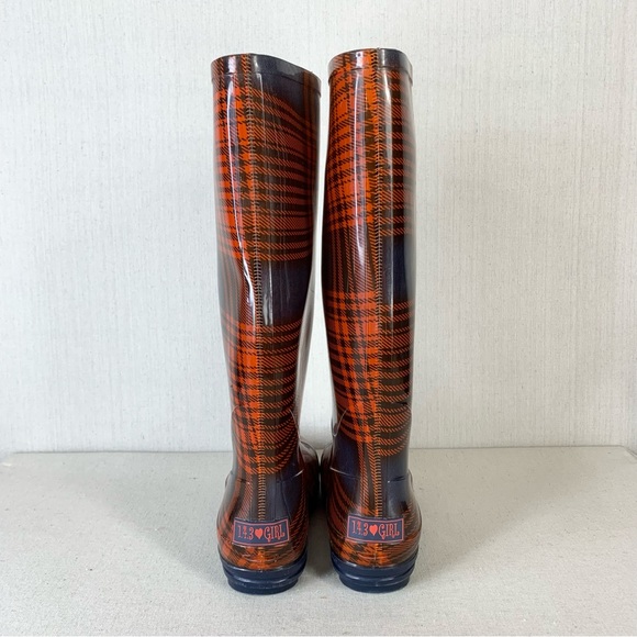 143 Girl~Women’s Red/Navy Tartan‎ Plaid Tall/Knee High Rubber Rain Boots~Sz 10 - Picture 4 of 12